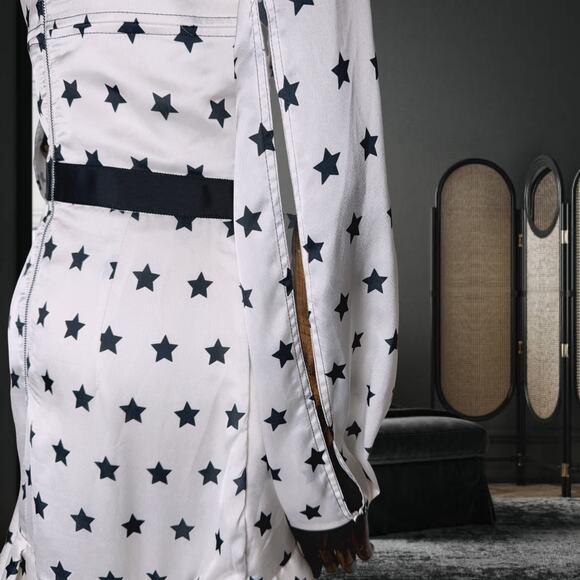 Self-portrait Women's White Frilled Satin Star Dress (US 4) - Picture 8 of 12